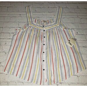 Nwt A.N.A. Women's Size 2XP CReam,Blue,Orange,Yellow Stripe Button Front Tank